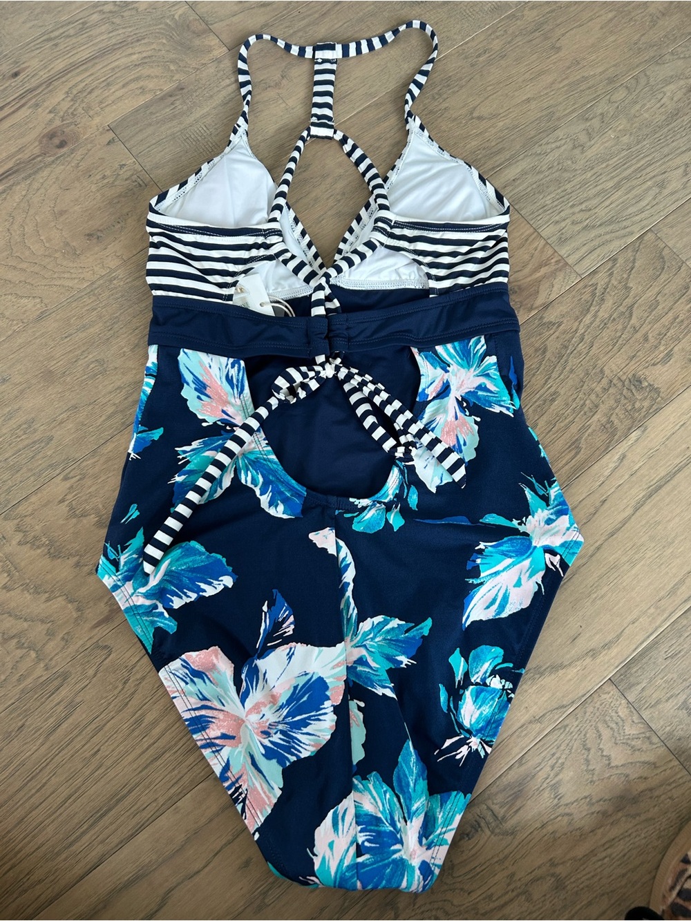 Carve Designs Dahlia One Piece Swimsuit  Navy Striped Top Floral Bottom Women L - Picture 3 of 10